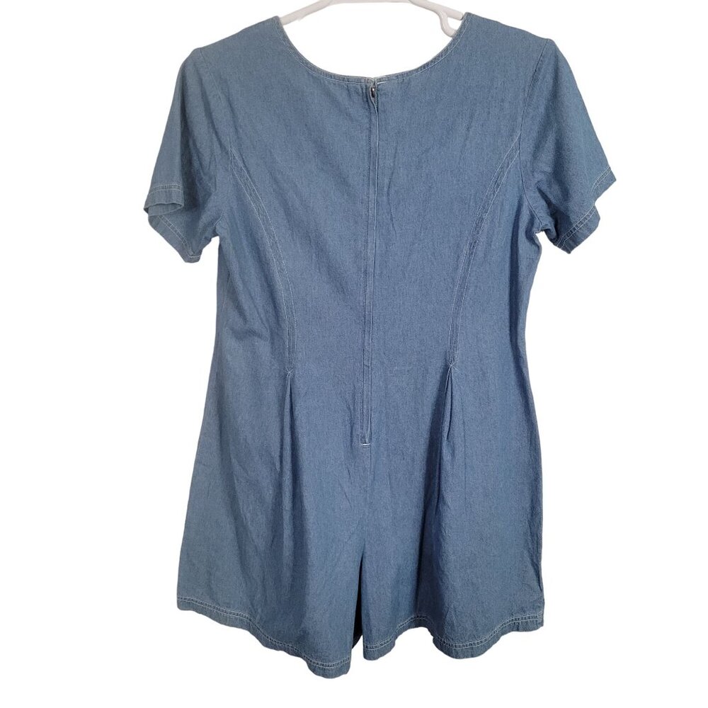 Newport News Size 16 Romper Shorts Denim Jeans Pleated Short Sleeve 100% Cotton - Picture 2 of 7